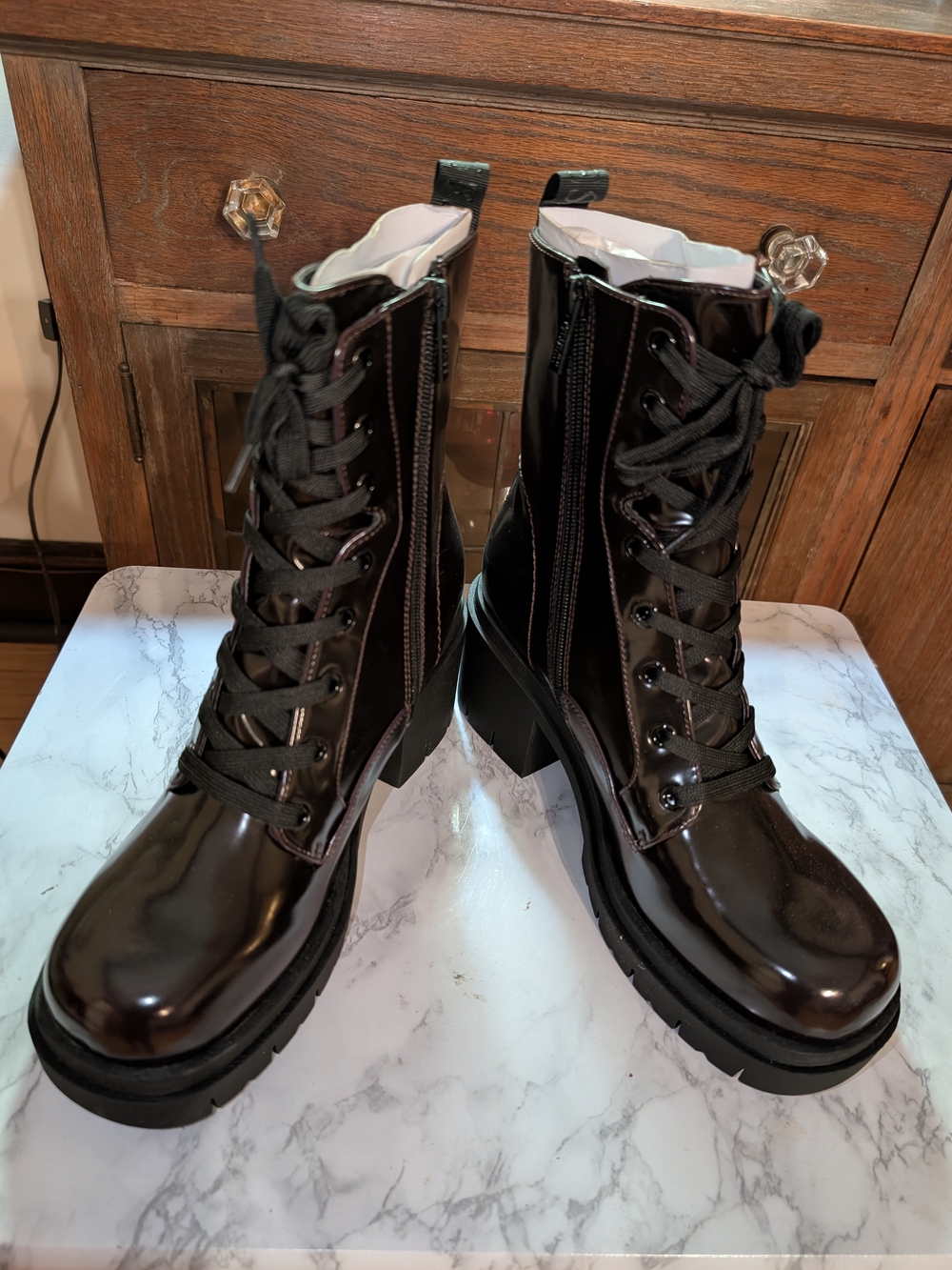 Guess Women's Burgundy Lace-Up Combat Boots